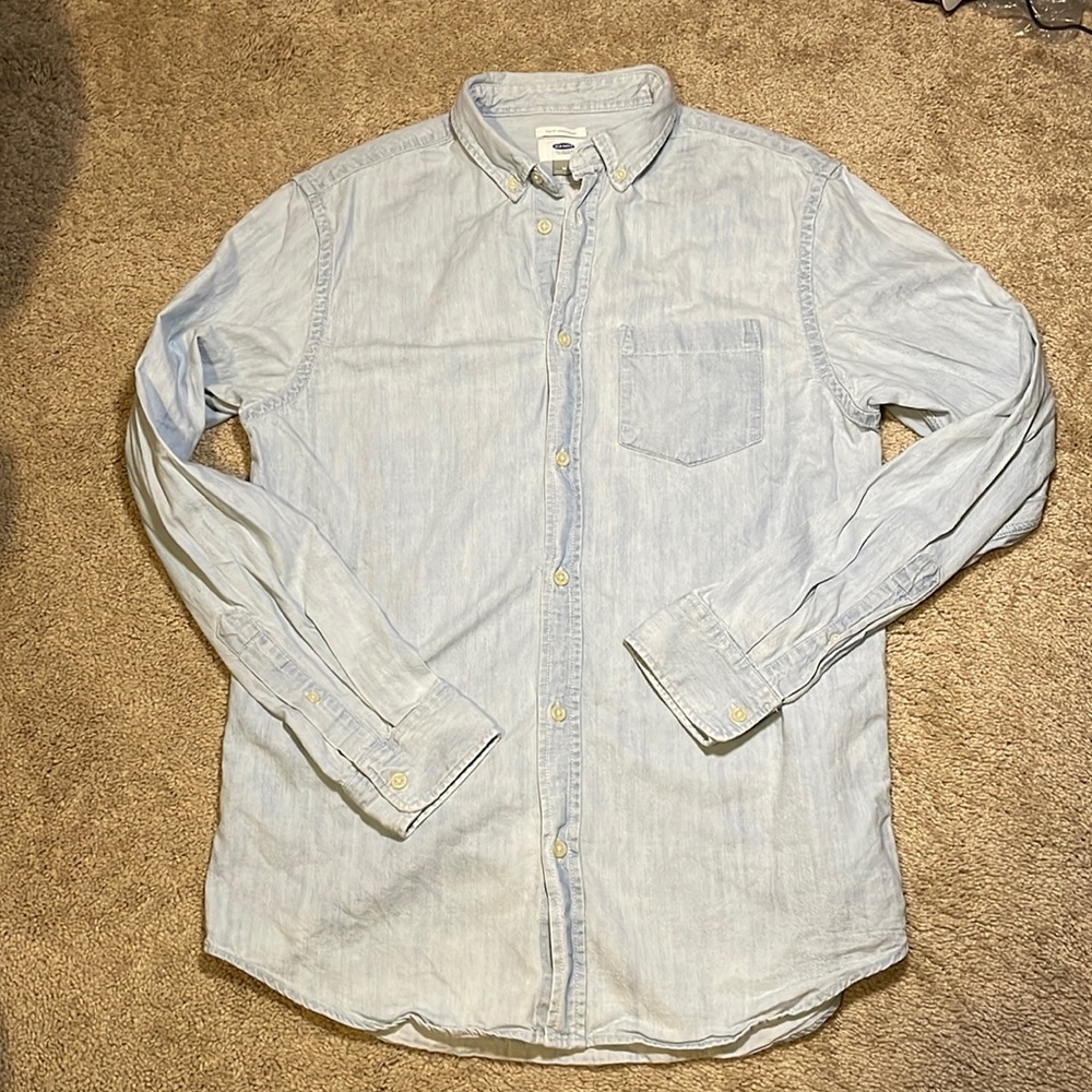 Old navy light wash denim button down shirt